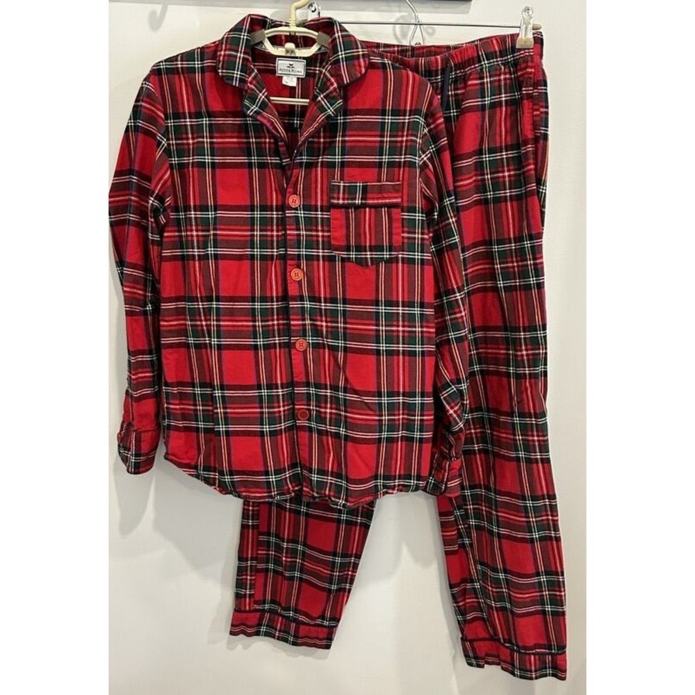 Petite Plume Mens Brushed Twill Red Imperial Plaid Pajama Set Long Sleeve Size S